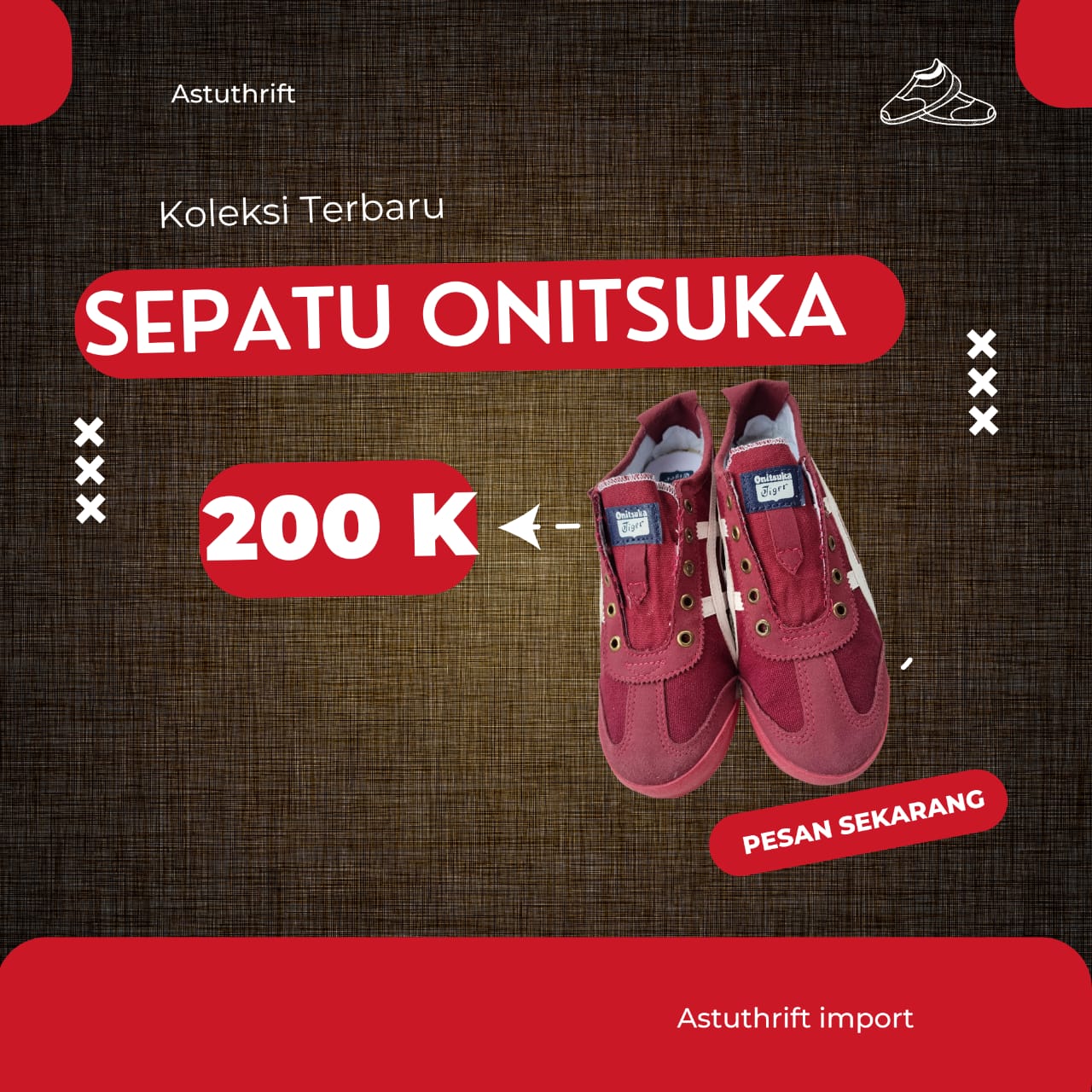 Sepatu Sneakers ONITSUKA Merah Putih tanpa Tali