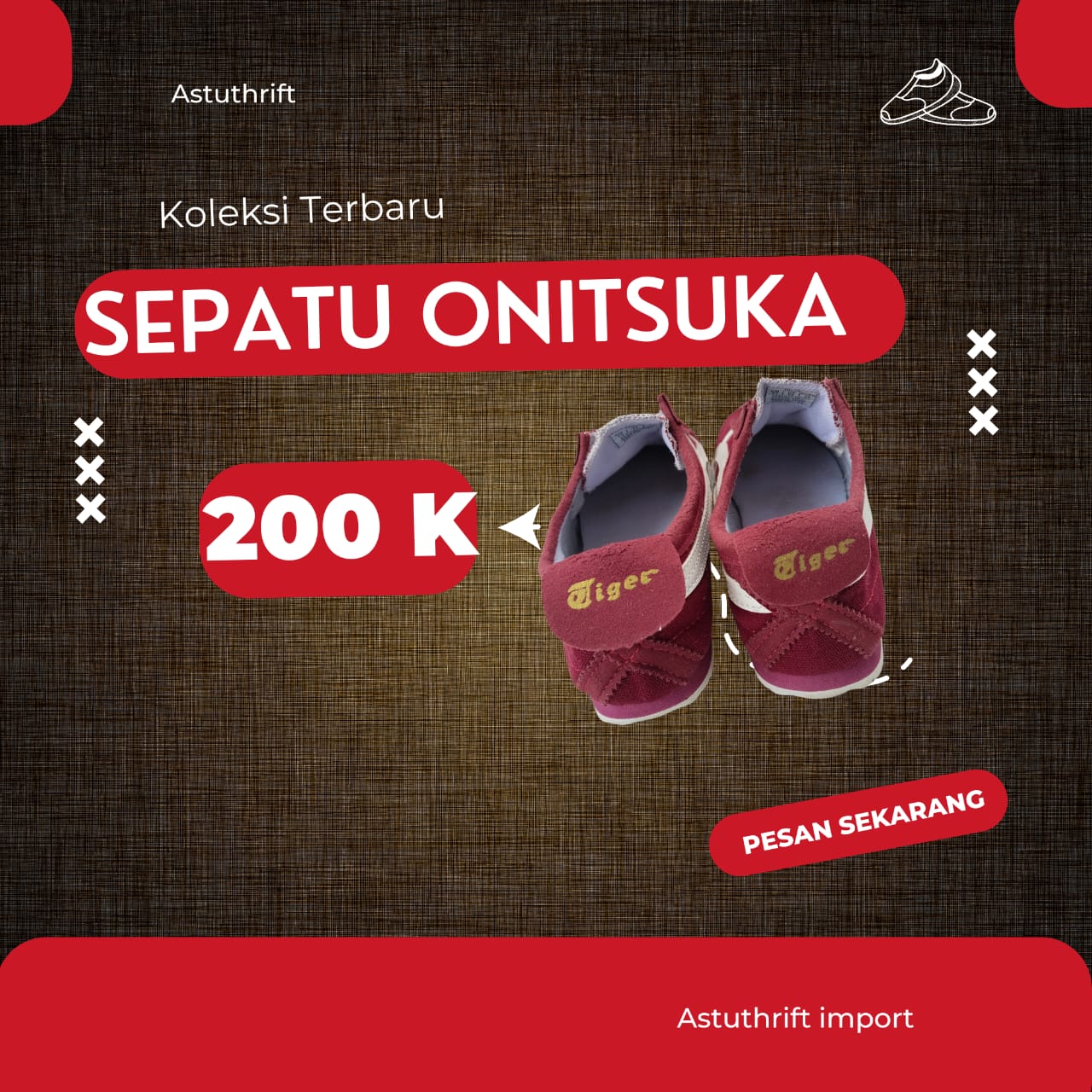 Sepatu Sneakers ONITSUKA Merah Putih tanpa Tali