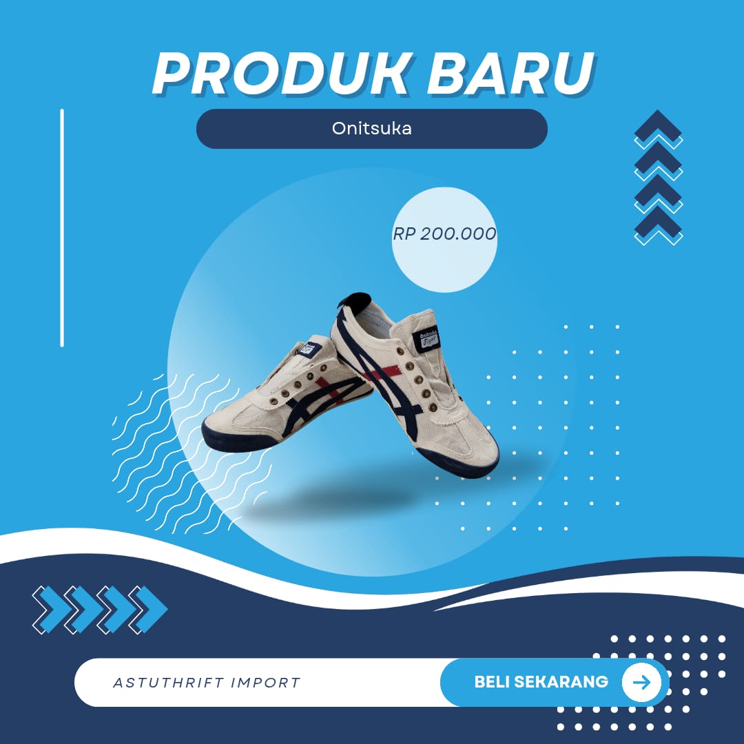 Sepatu ONITSUKA Cream Biru Merah Tanpa Tali