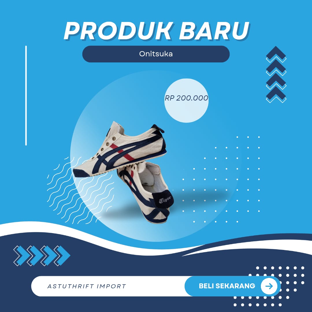 Sepatu ONITSUKA Cream Biru Merah Tanpa Tali