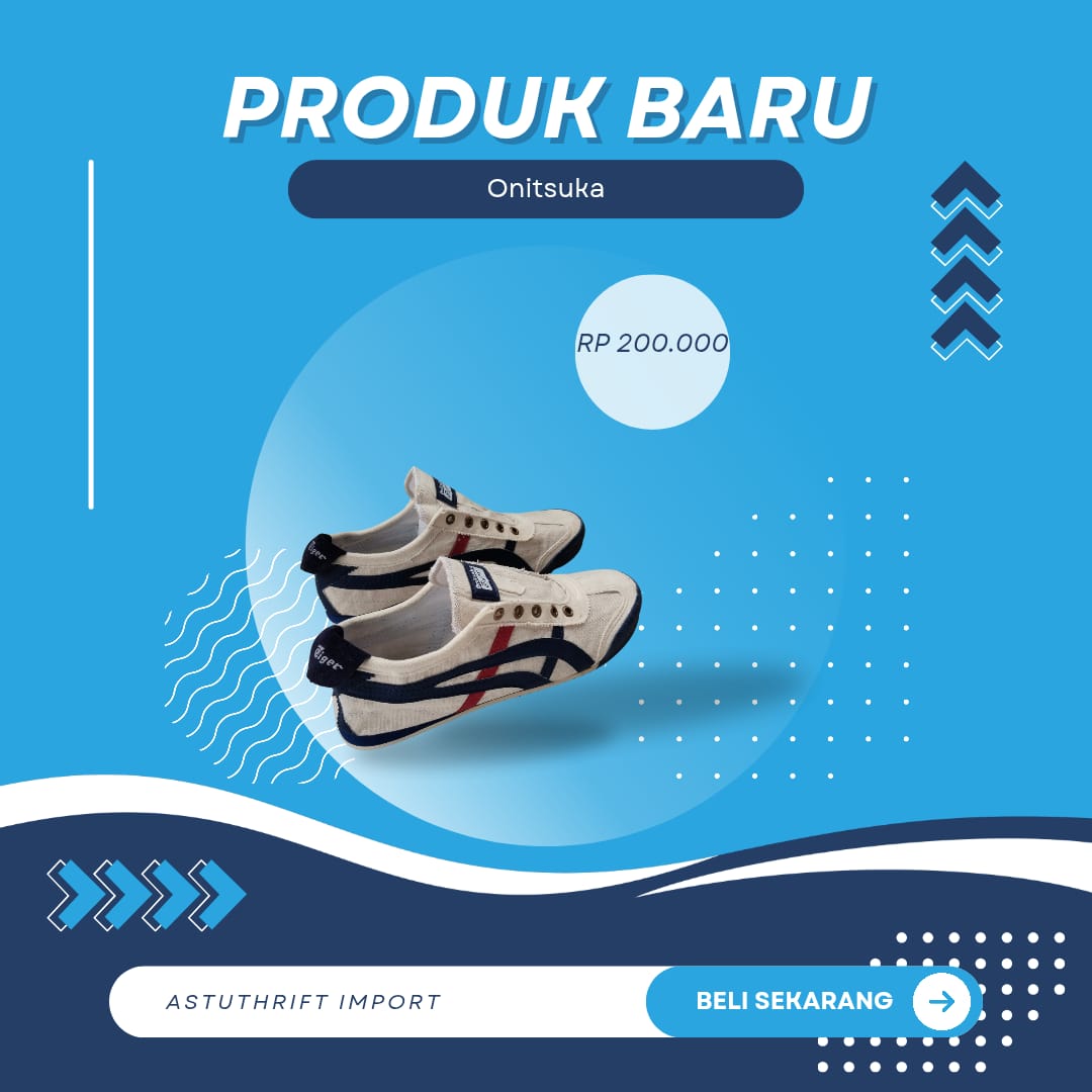 Sepatu ONITSUKA Cream Biru Merah Tanpa Tali