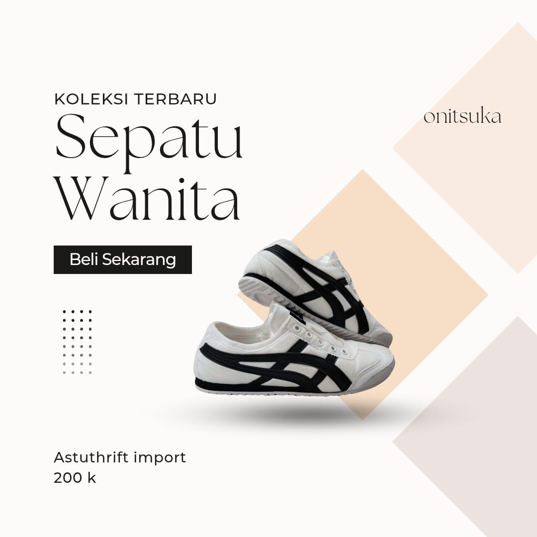 Sepatu Sneakers ONITSUKA Putih Hitam tanpa Tali