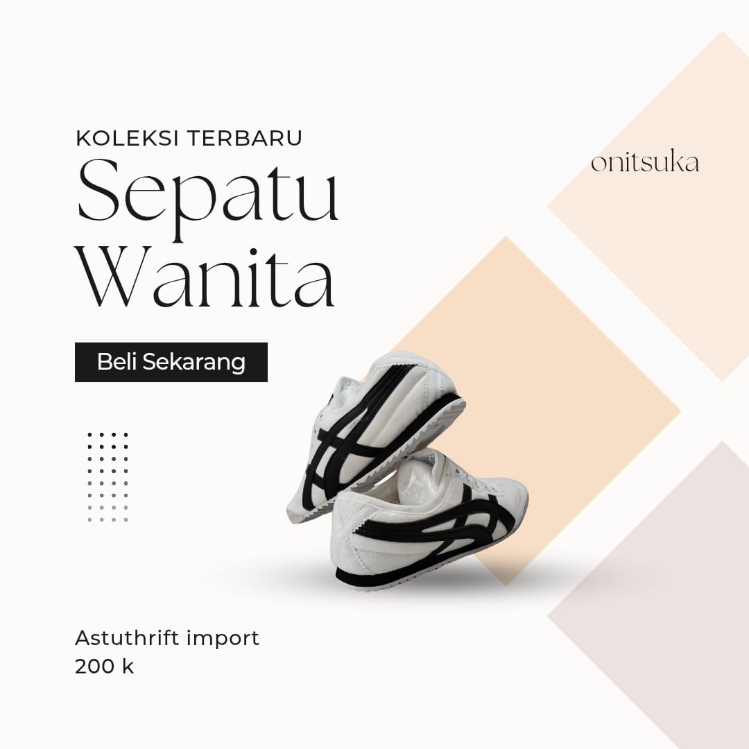 Sepatu Sneakers ONITSUKA Putih Hitam tanpa Tali