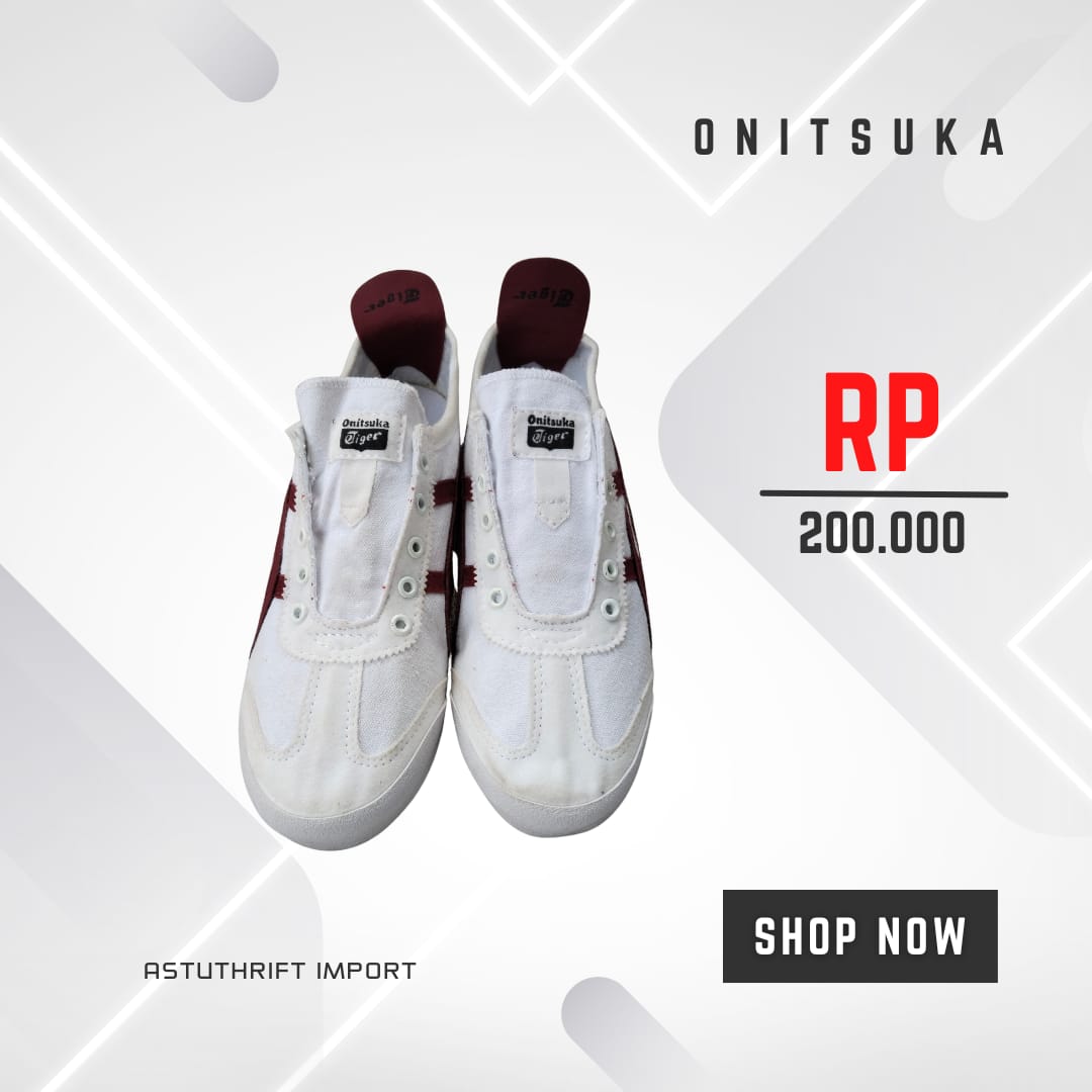 Sepatu Sneakers ONITSUKA putih merah tanpa Tali