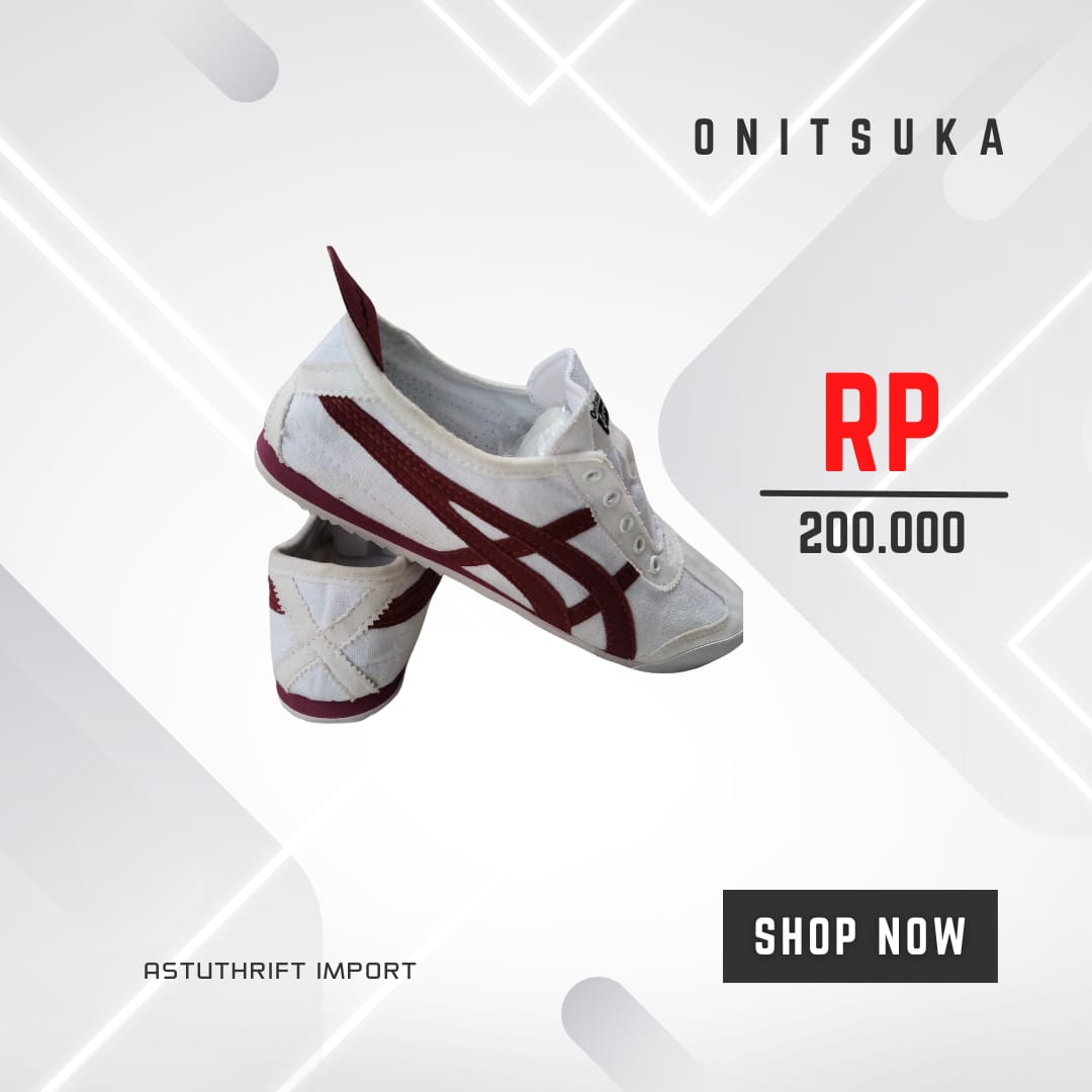 Sepatu Sneakers ONITSUKA putih merah tanpa Tali